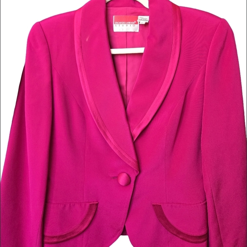 Oscar‎ de la Renta Vibrant Pink Silk Skirt Suit